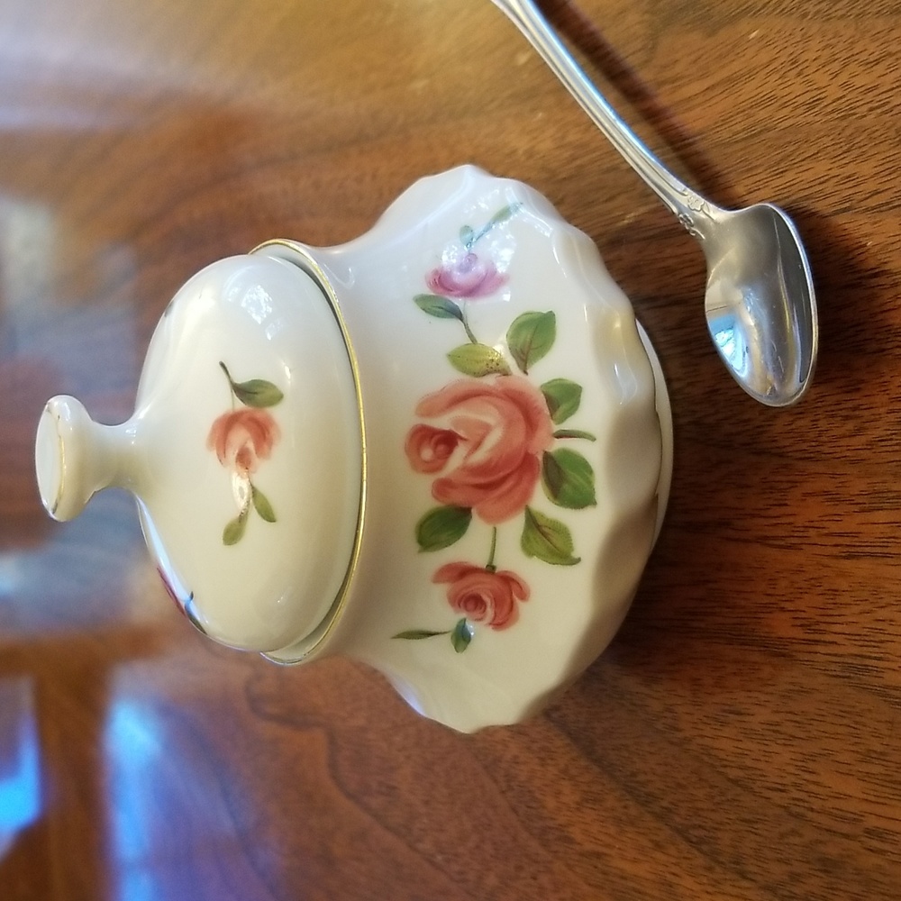 Antique Bavarian Rose Sugar Bowl